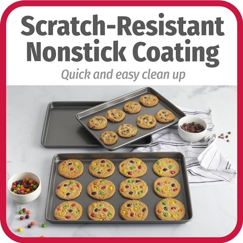 GoodCook Everyday Nonstick Baking Sheet Set, 3 Pack Includes Small (13×9) Medium (15×1) and Large (17×11) Pans Carbon Steel Construction Cookie Sheets Bakeware Set, Gray - 4