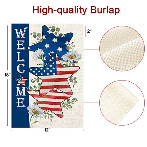 Yo-Habiba 4Th Of July Patrioctic Independence Day Welcome Garden Flag Three Star 12X18 Inch Double Sided Memorial Day Outside Vertical Yard Decoration, Colors Are Vibrant, Easy Installation #TOP5