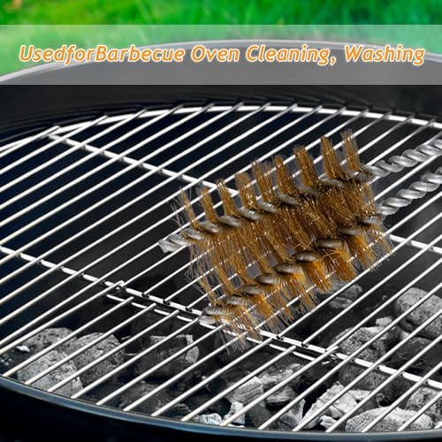 4 Stück Robust Grillbürste Messing Set, Messingbürste Grill Griff mit Hitzeschutz Messingbürste Klein Pizzaofen Bürste Grill Bürste Ofenbürste für Grillrost Gasgrill Holzkohlegrill Gusseisengrill