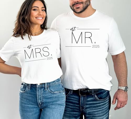 Mr and Mrs Shirts Custom Date Wifey and Hubby Shirts Bride and Groom Tees Wife and Husband Tshirts Honeymoon Tshirts for Couples Matching Est Date Just Married Tees2