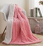 DaDa Bedding Luxury Faux Fur Throw Blanket - Fluffy Cuddly Valentine Rose Buds Soft Sherpa Backside - Warm Plush for Lap or Sofa - Bright Vibrant Blushing Rosey Cherry Blossom Pink & White - 50' x 60'