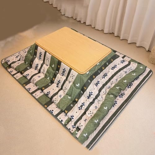 Heated Kotatsu Table Set - Winter Foot Warmer with Blanket & Quilts, Ideal for Living Room & Bedroom Coffee Tables, Natural Wooden Design for Cozy Comfort