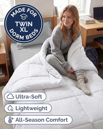 Image of Twin XL Size, White Alternative Down Comforter - Warm, Lightweight, Luxury & Breathable Hotel Quality Bedding Set - All Season Fluffy, Cozy, Warm Oversized Cooling Microfiber Duvet Insert Comforter