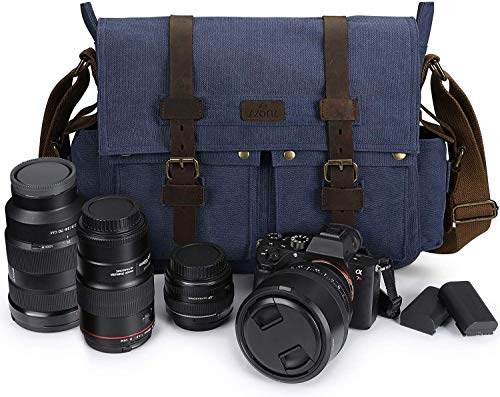 S-Zone Vintage Camera Messenger Bag Leather Canvas Dslr Shoulder Crossbody Bag #TOP4