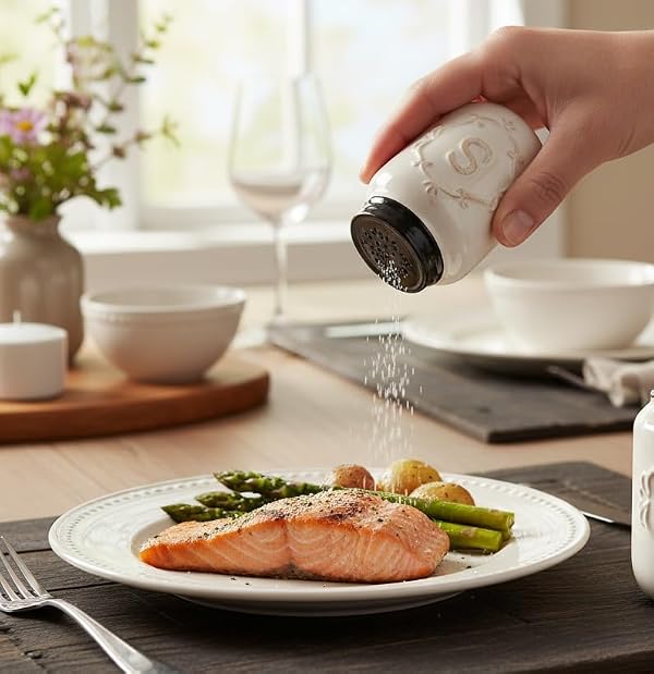 Young's Inc Mini Ceramic Farmhouse Salt & Pepper Shaker Set, Rustic Style Kitchen Decor, Cute Mason Kitchen Table Accessories and Decor,Set of 2 Mini Spice Shakers, 2.5 Inch by Young's Inc - Image 8