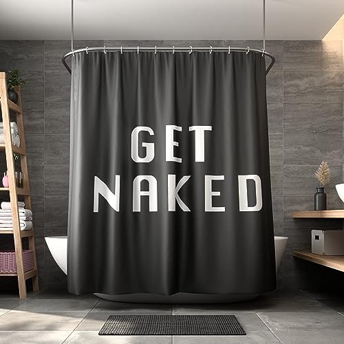 MC Numuss Store Get Naked Shower Curtain, Easy Care Fabric Shower Curtain with Buttonholes, Waterproof and Easy to Install, Stalls and Bathtubs, Machine Washable - 72" L x 72" W (Black) by MC Numuss Store - Used condition - CA$3.08