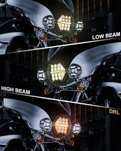 Image of DOT Approved 1000% Bright 120W 7'' Motorcycles LED Headlight with Amber Lens DRL Compatible with Road King Road Glide Street Glide Electra Glide Ultra Limited Heritage Softail Fat Boy Yamaha