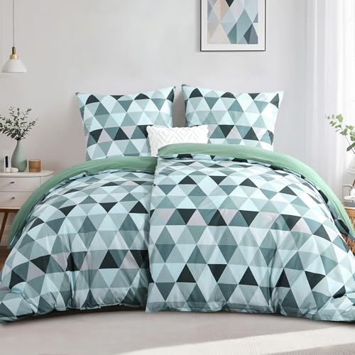 RUIKASI Bettwäsche 135x200 4teilig Grün - Bettbezüge 135 x 200 2er Set mit Dreieck, Bettwäsche-Sets 135x200cm aus Mikrofaser mit Reißverschluss Weich und Bügelfrei