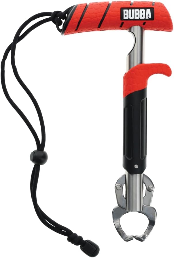 Bubba Fish Lip Grabber 100lb Capacity, Non-Slip Handle, Easy Reach Trigger, Marine Rated Stainless Steel for Freshwater and Saltwater Fishing