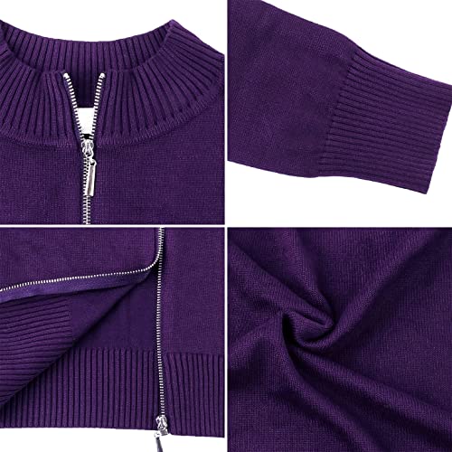 Youngull Womens Zip Up Jacket Knitted Sweater Casual Lightweight Zipper Cardigan Long Sleeve Sweatshirts No Hood Crewneck Fall Clothes Ladies Outfits Purple Xl #TOP4