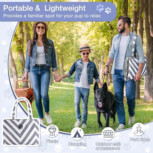 Pawsse Wasserdicht Hundedecke für Unterwegs 80 x 60cm, Outdoor Hundematte Waschbar Hundekissen zum Mitnehmen, Faltbare Hundebett für Reise Auto Camping, Streifen