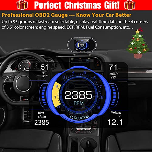 KONNWEI KW206 Car OBD2 HUD Digital Meter Gauge All in One Automotive Trip Computer Smart OBD Speedometer Water Temperature Fuel Pressure Tester for All 2003 and Newer Cars