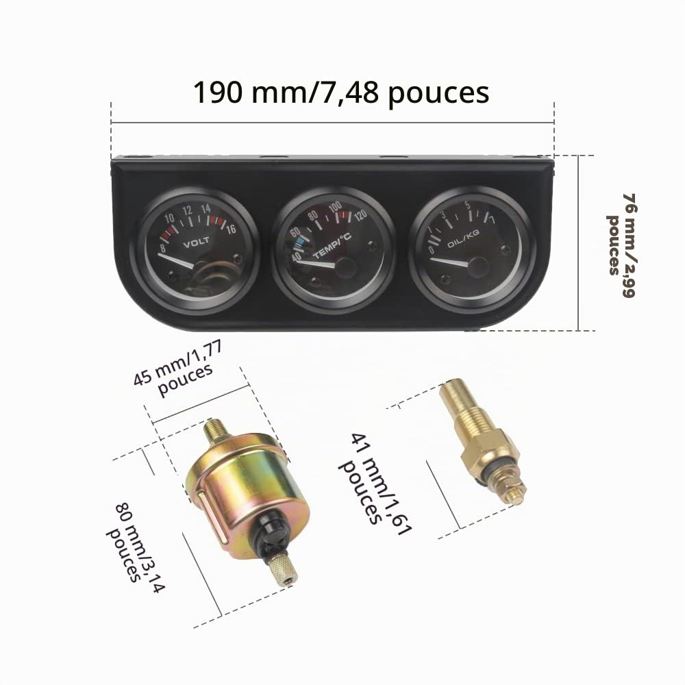 Riloer 12V capteur trois en un pour jauges d'instruments à huile Jauge de pression d'huile Jauge de température d'eau, Plage de mesure: 40~120 Celsius