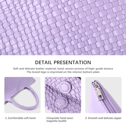Image of Woven Tote Bag Womens Purse Vegan Leather Shoulder Handbags Fashion Summer Beach Tote Bags Large Travel Totes