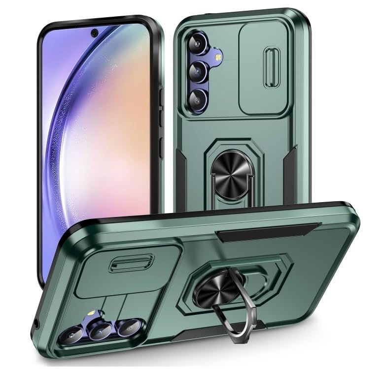 Image of ShieldTech Back Cover for Samsung Galaxy A54 5G | Rugged Case with Ring Stand | 360 Protection | Shockproof | Camera & Screen Guard (PC, Green)