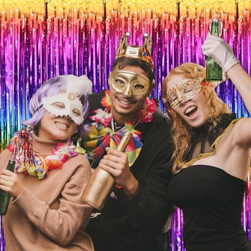 4 Stück Regenbogen Fasching Lametta Vorhänge，Lametta Vorhang Bunt，Lametta Vorhang zur Dekoration von Geburtstagspartys, Rave-Partys, Junggesellenabschieden (Farbe 1m*2m) Tende Metalliche