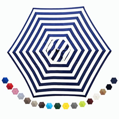 BEEGMA Sonnenschirm Ersatzbezug 200cm 250cm 270cm 300cm Outdoor Sonnenschirm Ersatz Polyester 6-Rippen für Hof, Garten, Strand, Pool Baldachin Abdeckung(Color:Blue bar,Size:250cm/8.2FT)