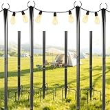 Gvdeirn 4 Pack 3M String Light Poles, Metal Outdoor Festoon Pole with Forks, Adjustable Height Hanging String Poles Rustproof & Sturdy for Patio Garden Deck Backyard Wedding Party (Poles Only)