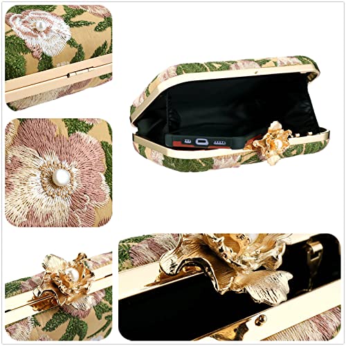 Clutch Purse Women Floral Embroidery Evening Bag Elegant Crossbody Bag Handbags For Wedding Cocktail Party Prom Banquet (Dark Yellow) #TOP4