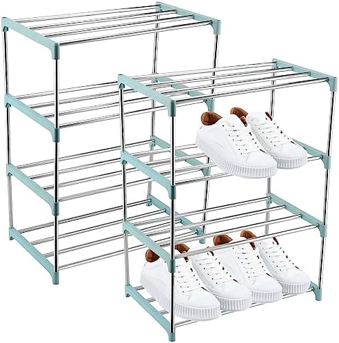 ZEONHEI 2 Pack 4 Tier Shoe Rack, Stackable Small Shoe Racks, Metal Shoe ...