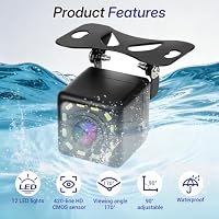 Rückfahrkamera Auto 1000 Zeilen mit 12 LED Nachtsicht, Universelle Rückfahrkamera Heckkamera 170° Weitwinkel Sicherheit, IP68 Wasserdicht, 12V-24V für PKW SUV LKW Wohnmobil mit 6m Kabel – Ansicht 5