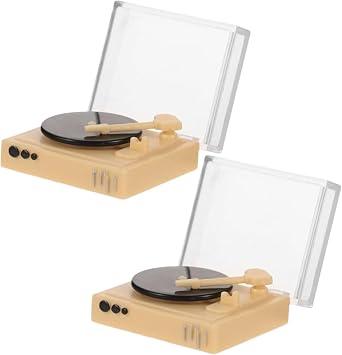 2 Pcs Realistic Miniature Vinyl Record Player 112 Scale Dollhouse Vintage Phonograph Gramophone Record Player Furniture, Micro Scene Decor, Cool DIY Music Prop Display