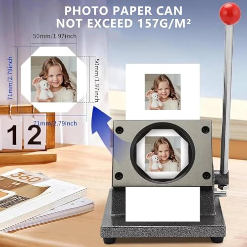 Maszyna do magnesów na lodówkę 50 mm - twórz niestandardowe przyciski fotograficzne, zawiera nóż do papieru i 1000 pustych kartonów, łatwy w użyciu, idealny do projektów DIY