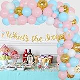 Ice Cream Gender Reveal Party Decorations - Gender Reveal Balloon Garland Pastel Pink Blue Gold Glitter What's The Scoop Banner for Ice Cream Theme Party Supplies