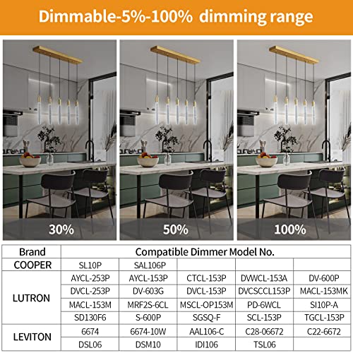 Image of Kitchen Island Lighting Modern Light Fixture Gold Pendant Light Dimmable LED Brass Finish Mini Crystal Pendant Lights for Dining Room Living Room(5-Light)