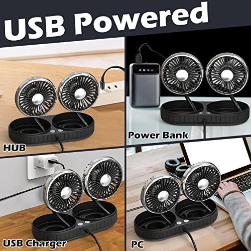 Zmoon Car Fan 12/24V Universal Car Cooling Fan 360° Rotatable 3 Speed USB Dual Head Fans with Cigarette Lighter Plug for Sedan SUV RV Boat Auto Vehicles Golf or Home - Thumbnail 6