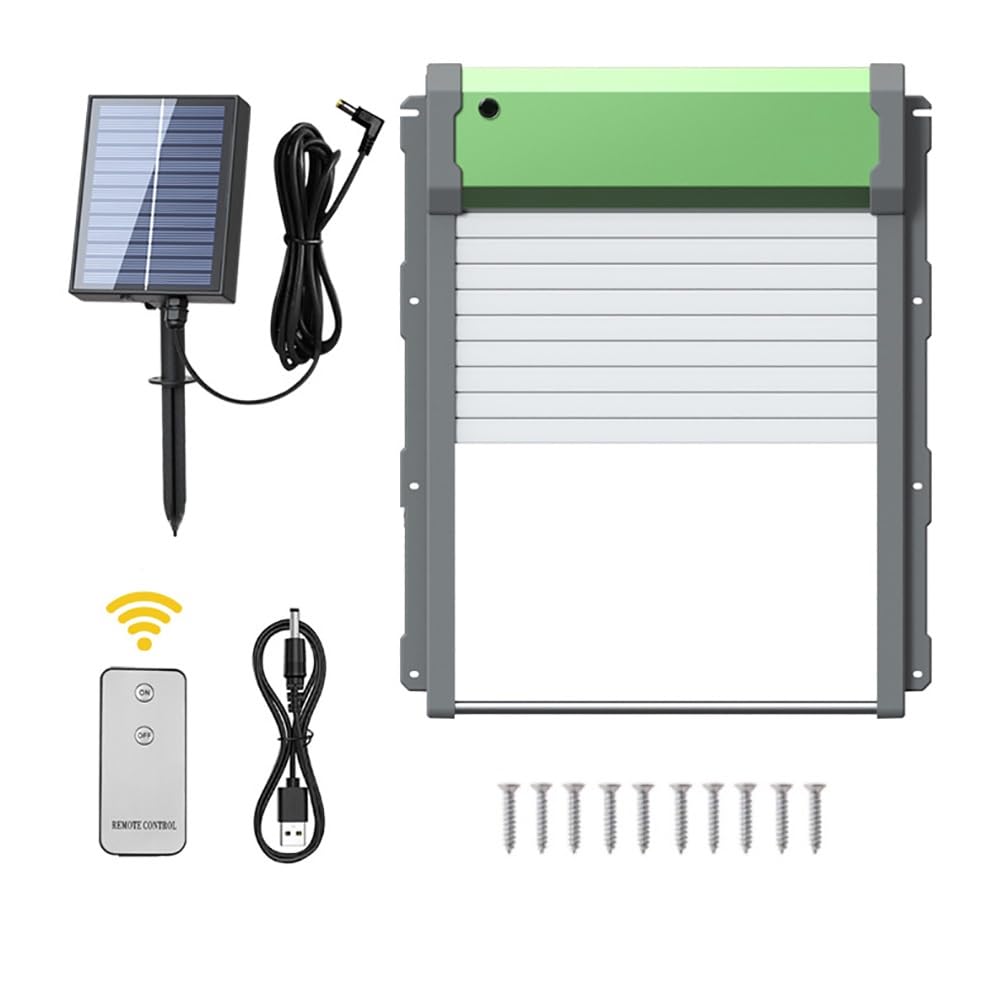 Porte De Poulailler Solaire Entièrement Automatique avec Capteur De Lumière, Minuterie Et Télécommande, Porte De Volet Roulant De Poulailler Étanche Aux Intempéries