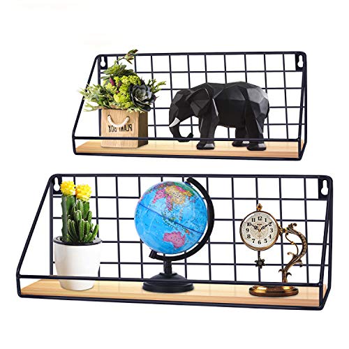 m zimoon Schwimmende Regale, Wandmontage Rustikale Metalldraht-Lagerregale Präsentationsständer Wohnkultur Holzwandregale für Schlafzimmer, Wohnzimmer, Küche, Badezimmer, Büro (2 Stück, Schwarz)
