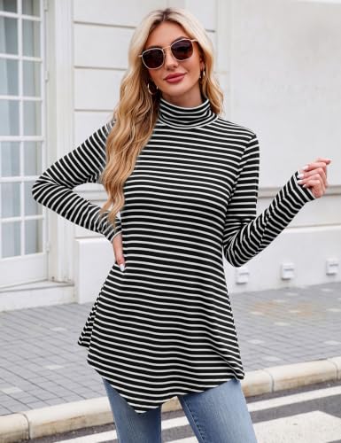 Image of JUSTFASHIONNOW Turtle Neck Shirts for Women Long Sleeve Fall Tunic Tops
