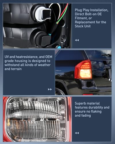 Image of Nilight Taillight Assembly Compatible with 2011 2012 2013 Jeep Compass | Tail Light OE Style Rear Lamp Replacement Driver and Passenger Side w /Bulbs