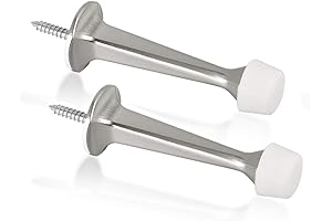 2 Pack Solid Rigid Door Stops - Stylish Satin Nickel Door Stoppers