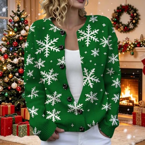 Womens Christmas Cardigan Santa Claus Print Long Sleeve Sweater Coat Fall | Button Up Christmas Cardigan Sweaters For Women Sweatshirt Cute Open Front Long Sleeve Loose Holiday Plus Size Travel Outfits - image 3