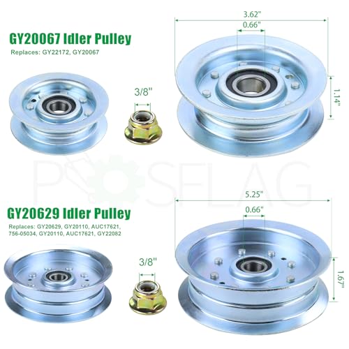 POSFLAG 2 Pack GY20067 Idler Pulley John Deere with GY20629 Idler Pulley Replaces John Deere GY22172 Pulley, GY20110, GY22082, Cub Cadet 756-05034A Idler Pulley for John Deere D140 L120 E170 Tractors