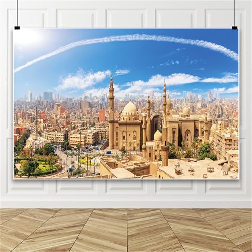 Bovlleetd City Building Backdrop 7x5ft Egypt Landmark Famous City Symbol Architecture Photography Background Blue Sky Skyline Buliding Backdrops Travel Portrait Photo Booth Studio Props Vinyl - Image 4