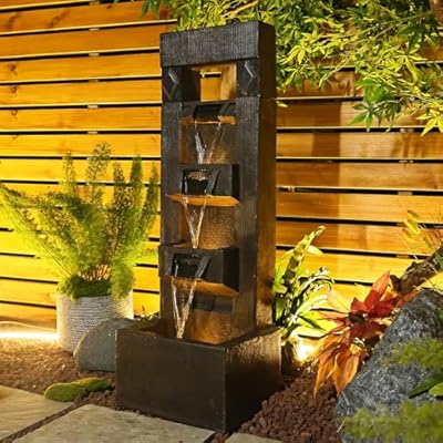 SERBILHOME 40.94”Outdoor Fountains and Indoor Waterfalls 4 Floor-Standing Water Fountain Outdoor with LED Lights Fountain Outdoor Garden for Office,House, Patio, Backyard, and Home Art Decor