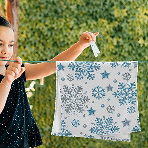 Winter Blue Silver Snowflake Snow Hand Bath Towel Highly Absorbent Soft Hanging Towels Merry Christmas Jingle Bells Happy New Year Kitchen Dish Towel Set Washcloth 2Pcs #TOP6