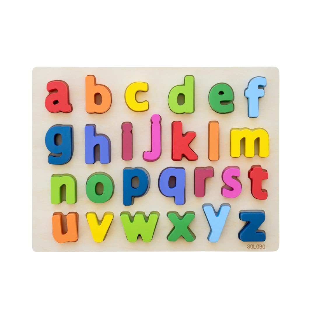 Solobo Lowercase Wooden Alphabet Puzzle for Learning Through Play Toys - ABC Learning, ABC Puzzle, Letter Recognition, ABC Puzzles for Kids Ages 3 and up, Ideal Kindergarten Classroom