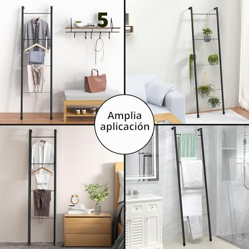Miniatura 7 de Pickpiff Escalera De Metal, Estante De Pared Inclinado Para Baño Decorativo, Sala De Estar, Cocina, Soporte Para Toallas, Mantas, Salidas 4 Niveles, Negro