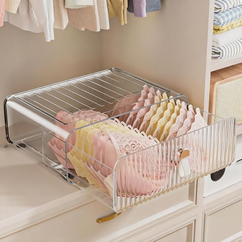 Underwear Drawer Organizer – Stackable Bra Organizer for Closet, 1 Cell Clear Acrylic Bra Storage Box, Closet Organizers and Storage for Lingerie, Undergarment, Baby Clothes, Scarf