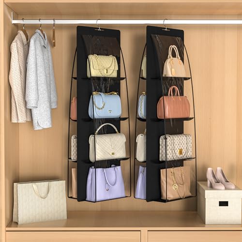 Jollygleam 2 Packs 8 Pockets Black Handbag Hanging Purse Organizer for Closet, Purse Storage, Purse Hanger and Handbag Organizer for Space Saving by Jollygleam - Image 5