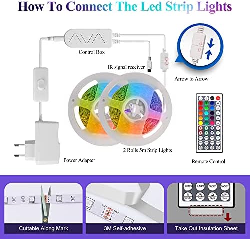 DHWE LED Lights 10M, LED Strip Lights with Remote, Smart LED Strip Lights with App Control, Music Sync LED Light Strips Colour Changing RGB 5050 LED Lights for Bedroom Home Party Christmas Decoration