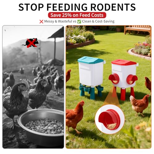 PlentiVive Chicken Feeder and Waterer Set - 2.1 Gal & 17.6 Lbs Automatic Gravity Poultry Kit - No Waste Port Feeder, Leak Proof Hanging Waterer w/Adjustable Legs for Chicks Hens by PlentiVive - Image 3