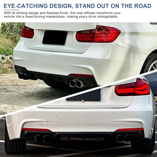 BDBO Rear Diffuser for 2013-2019 BMW 3 Series F30 F31 328i 330i MT MP M-Sport Rear Bumper Lower Lip,Matte Black,Single Side Dual Out by BDBO - Image 6