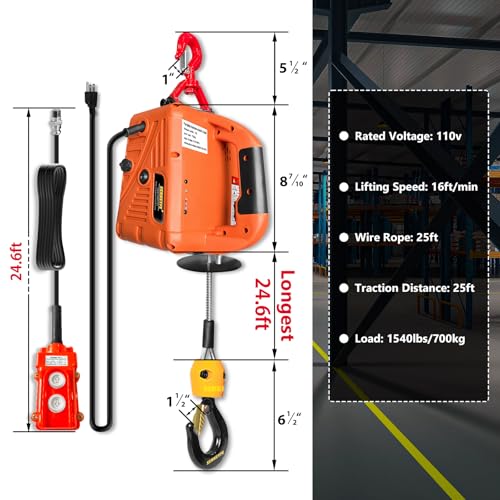SENKEYFE Power Electric Portable Hoist Winch 1500LBS, 3 in 1 Electric Cable Hoist 110V 25 FT with Lifting Strap, Electric Hoist Lift Ceiling Winch for Lifting Towing - Thumbnail 3