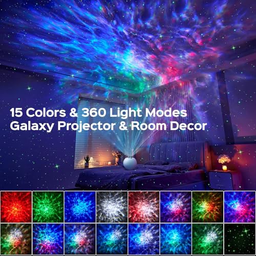 One Fire Proiettore Stelle Soffitto, 15 Colori 360 Luci Regali San Valentino Luce Notturna, 15 Rumore Bianco + 5.3 Hifi Bluetooth Proiettore Soffitto Lampada Camera Da Letto, Lampada Led Idee Regalo - 2