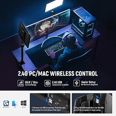 NEEWER 25W 12.9 Streaming Key Light with Desk Stand/2.4G Remote/USB Transmitter, PC/Mac APP Control 2300Lx/0.5m 2900-7000K CRI98+ Dimmable Edge Lit Video Panel Light for Webcam Laptop Zoom, GL25B